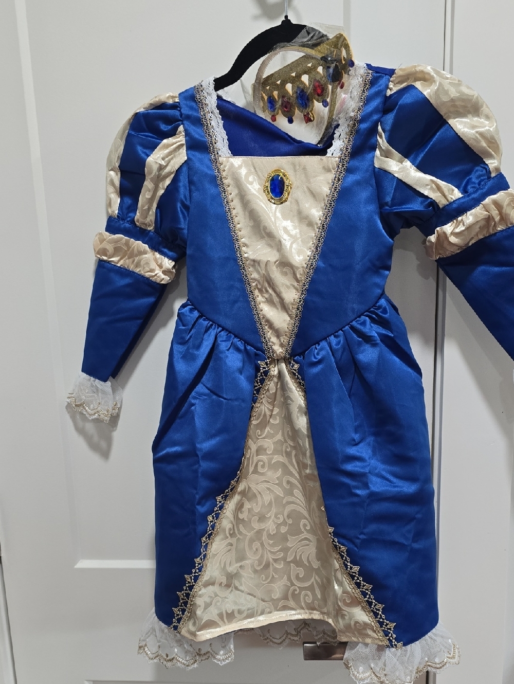 Royal Blue and Cream Girls' Princess Costume with Jeweled Tiara